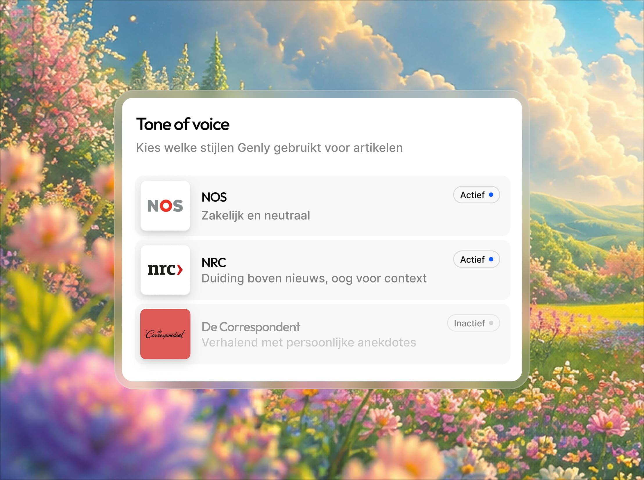 Tone of voice-instelling met NOS, NRC en De Correspondent als stijlen